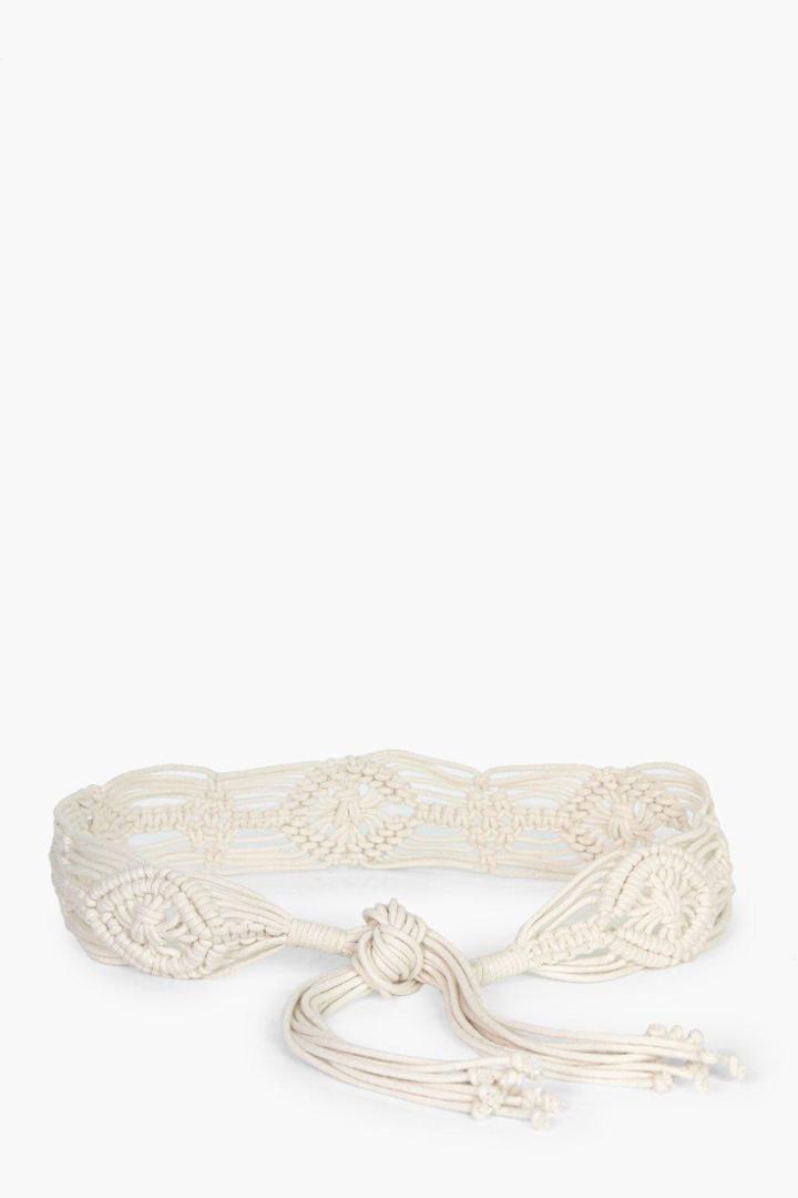 Boohoo Elena Macrame Crochet Beach Belt Cream