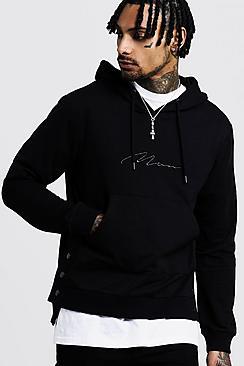 Boohoo Man Embroidered Hoodie With Step Hem