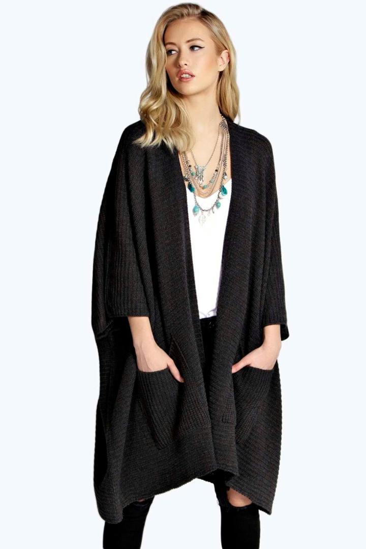 Boohoo Flora Pocket Cape Cardigan Charcoal
