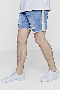 Boohoo Loose Fit Skater Denim Shorts W/ Tape Detail
