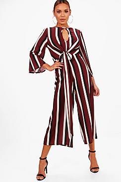 Boohoo Evianna Stripe Knot Front Jumpsuit