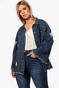 Boohoo Plus Annie Fray Hem Denim Jacket