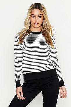 Boohoo Petite Stripe Sweat Top
