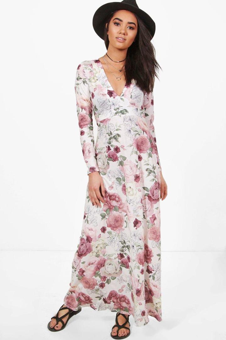 Boohoo Petite Alisha Floral Print Maxi Dress Multi