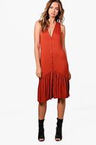 Boohoo Stephanie Button Through Drop Hem Midi Dress