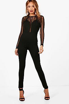 Boohoo Tina Structured Cut Out Mesh Detail Jumpsuit