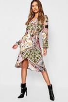 Boohoo Floral Print Wrap Front Midi Dress