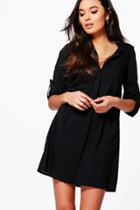 Boohoo Maia Cotton Shirt Dress With Pockets Black