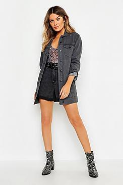 Boohoo Washed Black Longline Denim Jacket