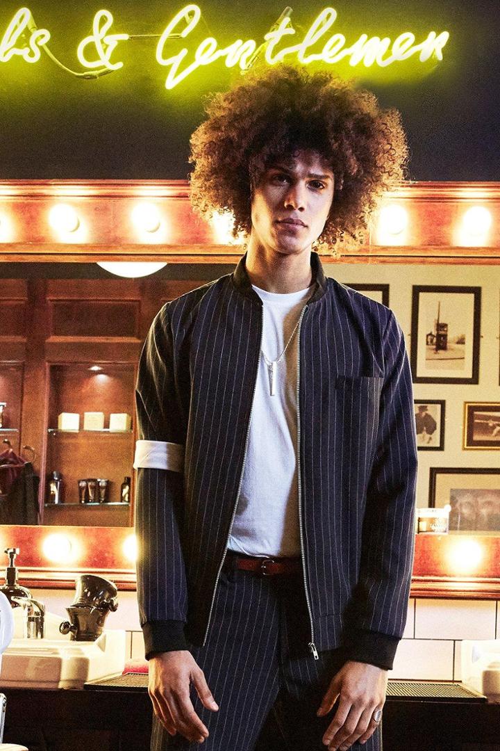 Boohoo Tailored Stripe Bomber Navy