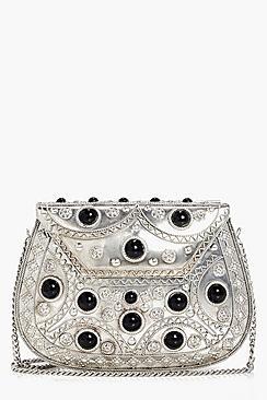 Boohoo Molly Metal Beaded Box Clutch