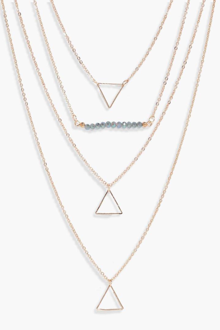 Boohoo Lexie Bead & Triangle Layered Necklace Gold
