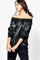 Boohoo Amy Off The Shoulder Satin Bomber