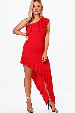 Boohoo Plus Ruffle Detail Asymmetric Maxi Dress