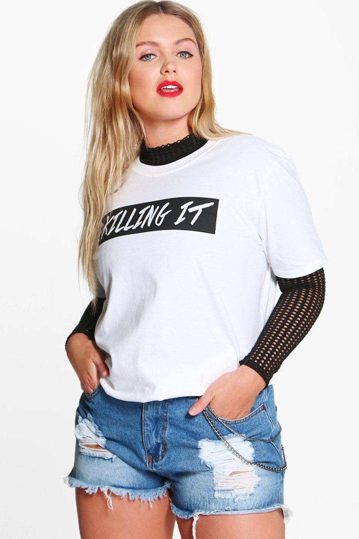 Boohoo Plus Keira Killing It Printed Tee White