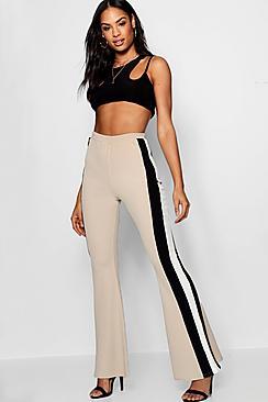 Boohoo Crepe Sports Stripe Flare Trouser