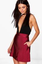 Boohoo Loreli Pocket Side Disco Rib Mini Skirt Berry