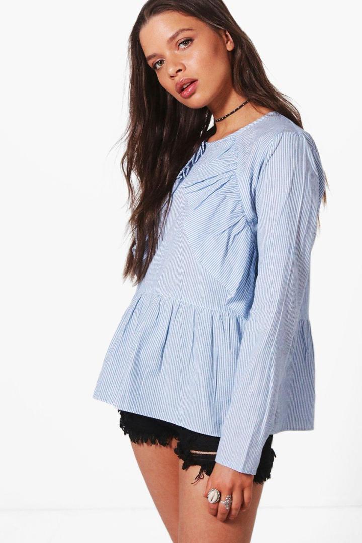 Boohoo Lillian Stripe Woven Ruffle Top Multi