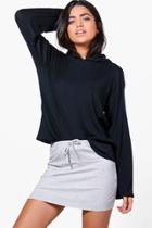 Boohoo Rachel Crop Slouchy Knitted Hoodie Black