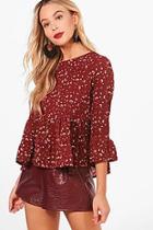 Boohoo Milly Ditsy Floral Ruffle Hem Woven Top