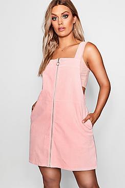 Boohoo Plus Cord Zip Through Pinafore