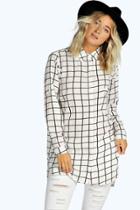 Boohoo Lily Grid Check Longline Shirt White