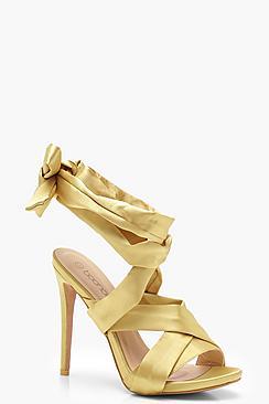 Boohoo Hannah Satin Wrap Strap Sandals