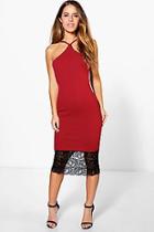 Boohoo Charly Strappy Lace Hem Midi Bodycon Dress