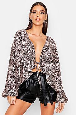 Boohoo Woven Leopard Batwing Blouse