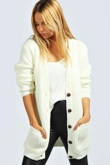 Boohoo Millie Zig Zag Knit Boyfriend Cardigan - Cream