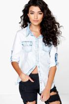 Boohoo Sally Acid Wash Denim Shirt Blue