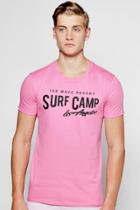 Boohoo Pink Surf Camp 'la' Crew Neck T-shirt Pink