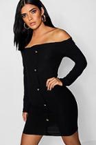 Boohoo Horn Button Off The Shoulder Rib Dress