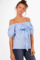 Boohoo Holly Short Sleeved Bow Ruffle Off The Shoulder Top