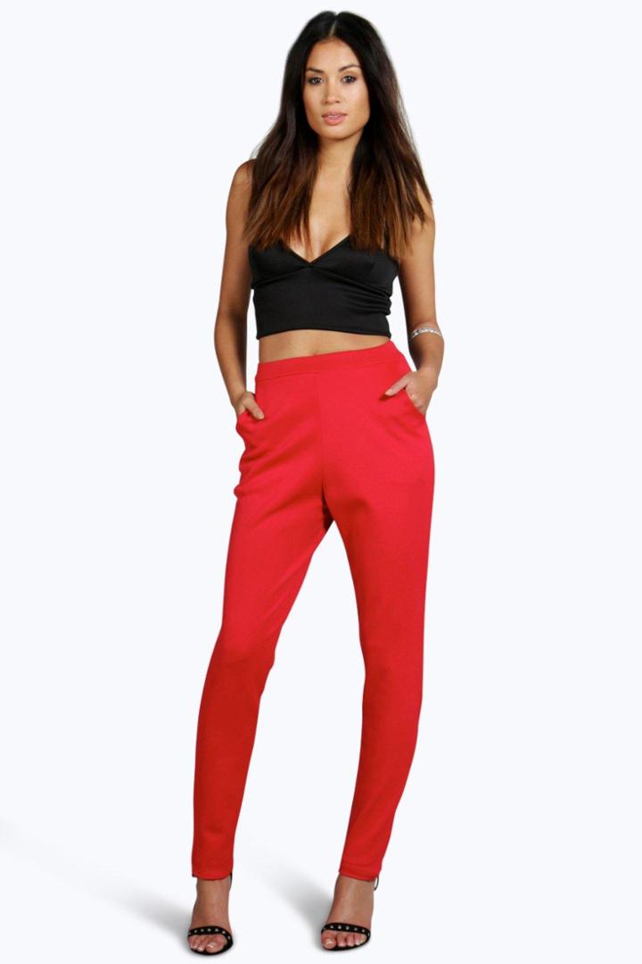 Boohoo Carmilla Scuba Skinny Pocket Trousers Red