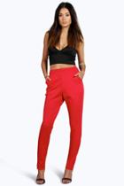 Boohoo Carmilla Scuba Skinny Pocket Trousers Red