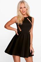 Boohoo Petite Holly Lazer Cut Scuba Skater Dress Black