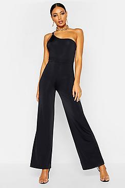 Boohoo One Shoulder Wide Leg Slinky Jumpsuit