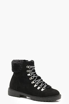 Boohoo Faux Fur Lined Hiker Boots