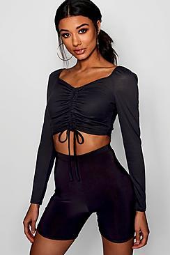 Boohoo Lauren Ruched Front Sweetheart Neck Crop