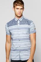 Boohoo Contrast Yoke Stripe Short Sleeve Shirt Blue