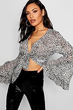 Boohoo Leopard Print Tie Front Top