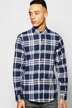 Boohoo Buffalo Flannel Shirt With Frayed Hem Navy