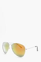 Boohoo Silver Aviator Sunglasses With Orange Lense