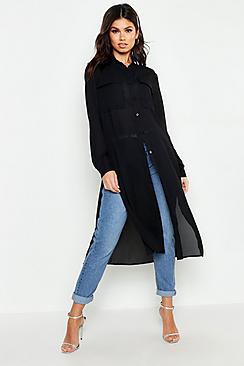 Boohoo Woven Maxi Utility Shirt