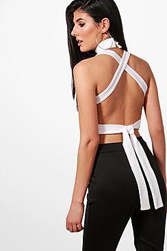Boohoo Strappy Back High Neck Crop