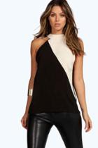 Boohoo Rosie Spliced High Neck Woven Top Nude