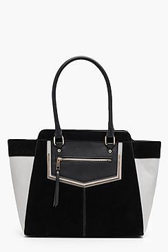 Boohoo Cicely Patchwork Metal Bar Tote Bag