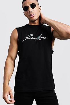 Boohoo Man Autograph Iridescent Drop Armhole Tank