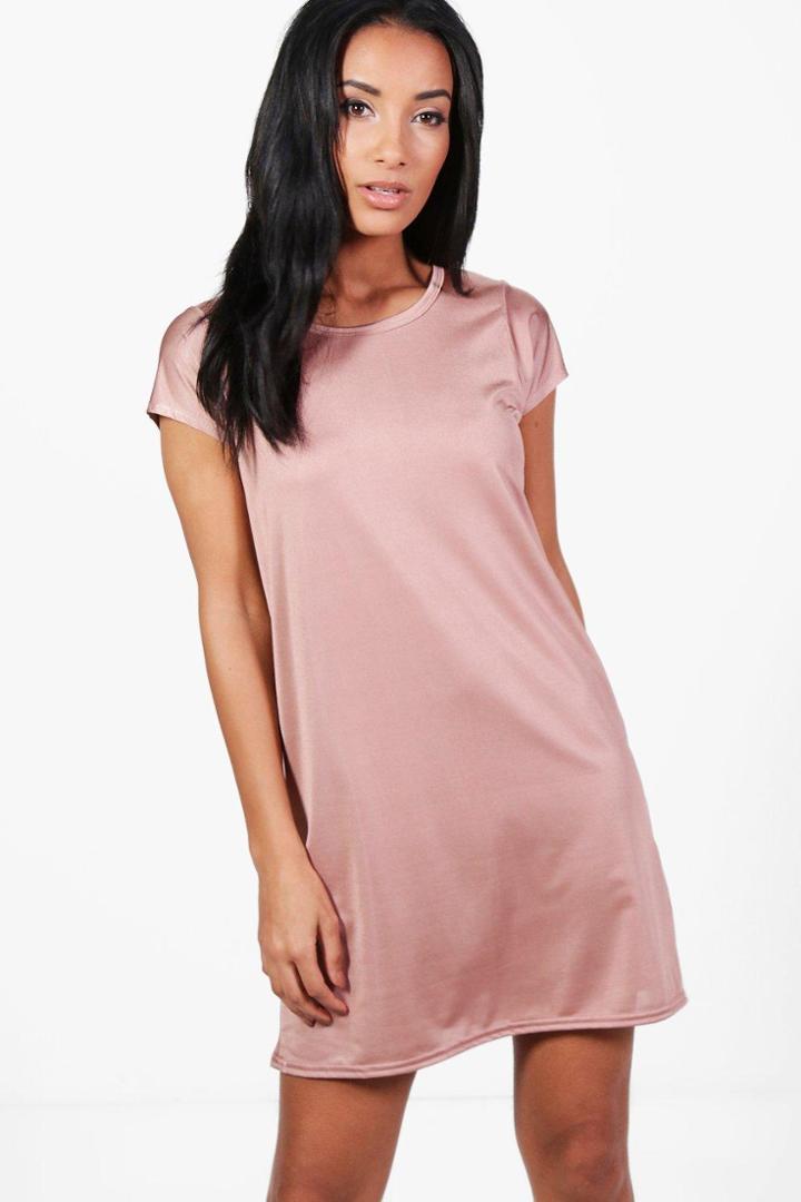 Boohoo Teresa Slinky Short Sleeve Shift Dress Rose